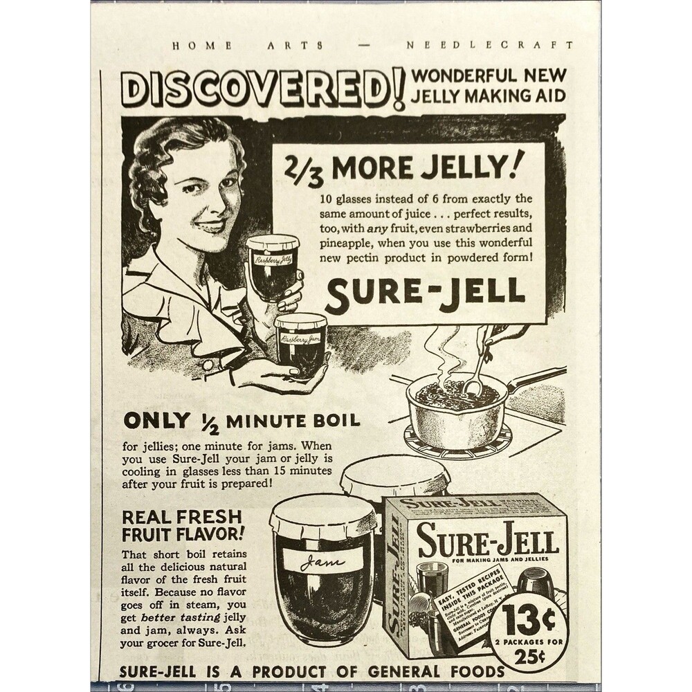 Sure-Jell for Making Jams and Jellies "Real Fresh Fruit Flavor"Vtg Print Ad 1936